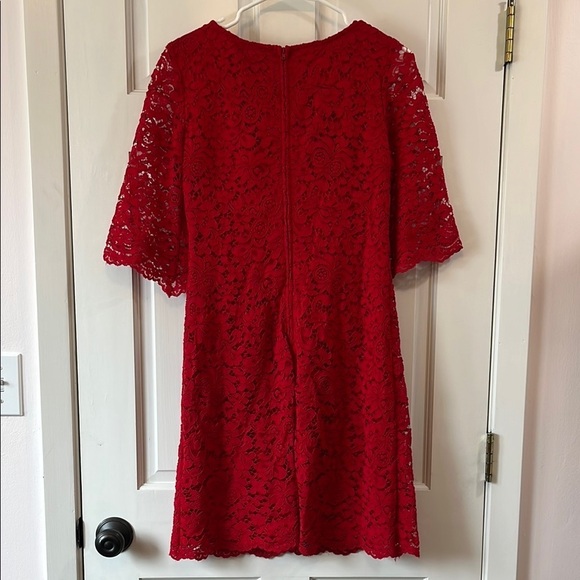 Lauren Ralph Lauren All Over Floral Lace Cherry Red Mini Dress - Size 6 - Picture 9 of 13